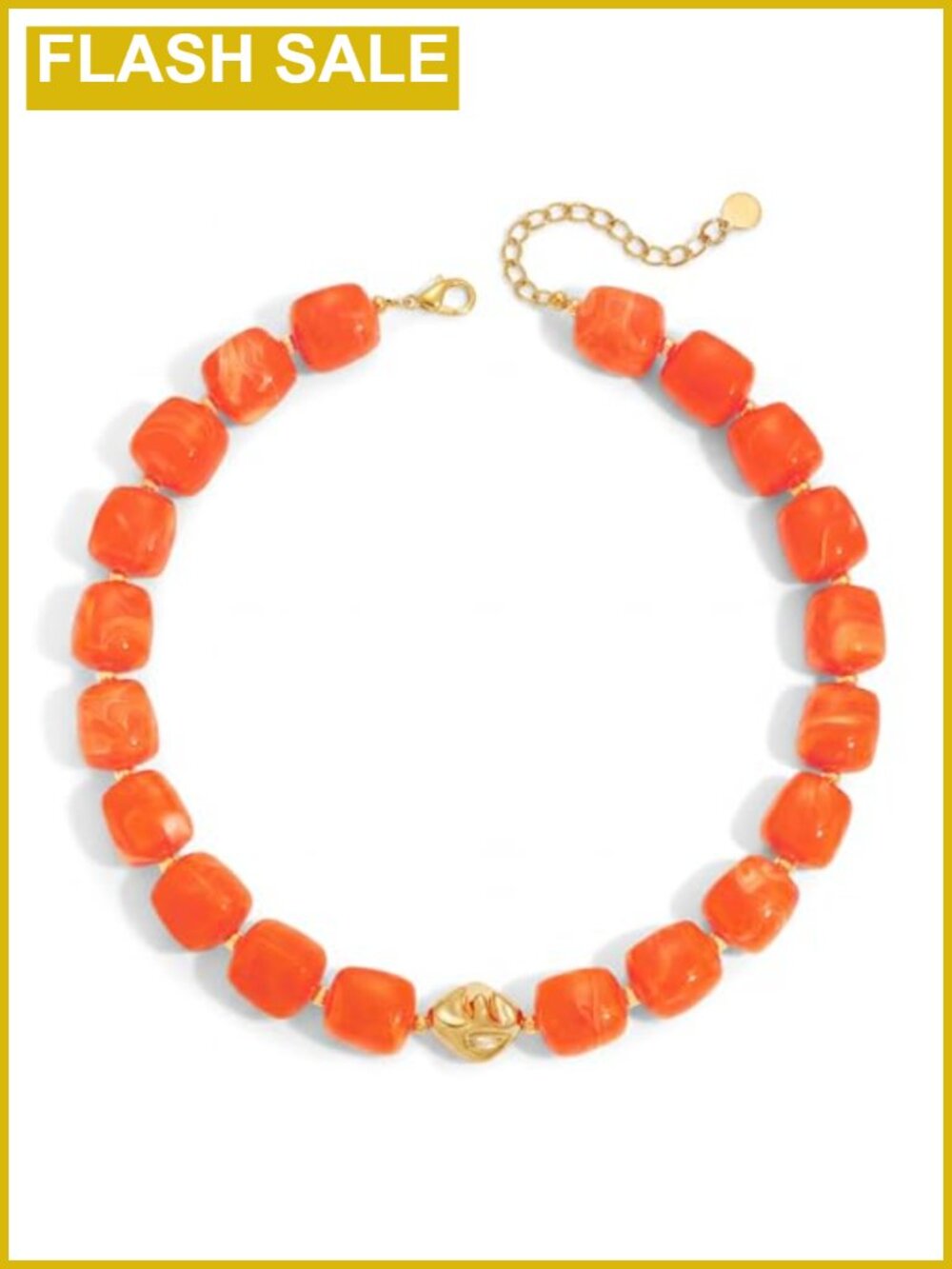 Boho Chunky Resin Beaded Choker Necklace with Gold Accent, Adjustable Lobster
